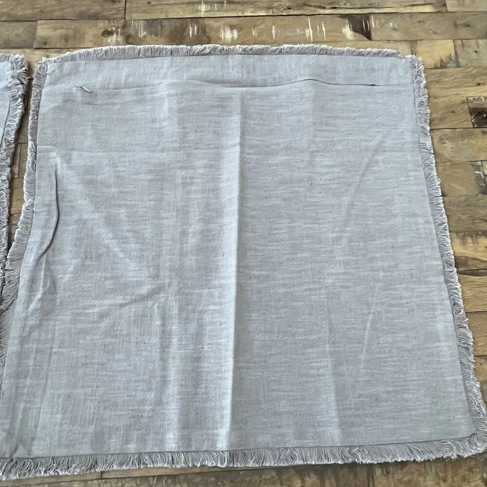 Square Pillow Shams (2) 19in x 19in Linen Blend Brown w/ Frayed Edges Zipper
